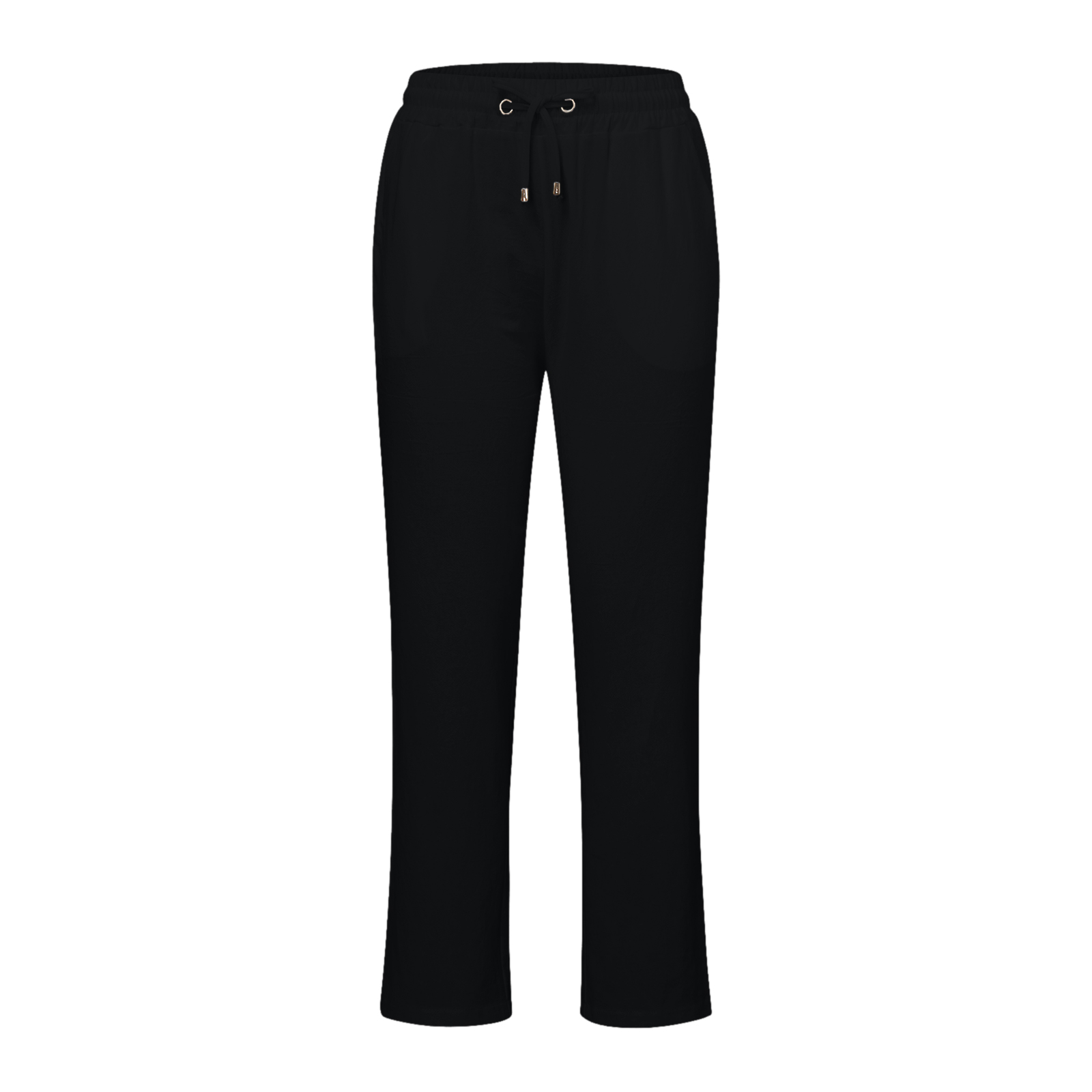 thumbnail image 4 of Pantalones rectos lisos de cintura alta para mujer - Pantalones casuales con cordón elástico - Pantalones largos con bolsillos, 4 of 5